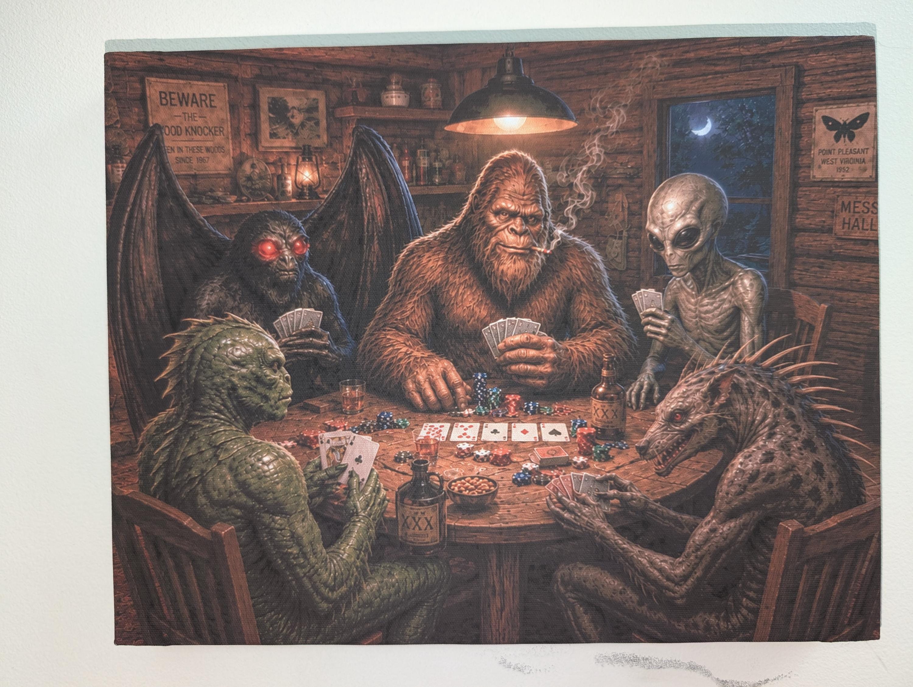Cryptid Poker Night Canvas Print Canvas Print — front view on white background