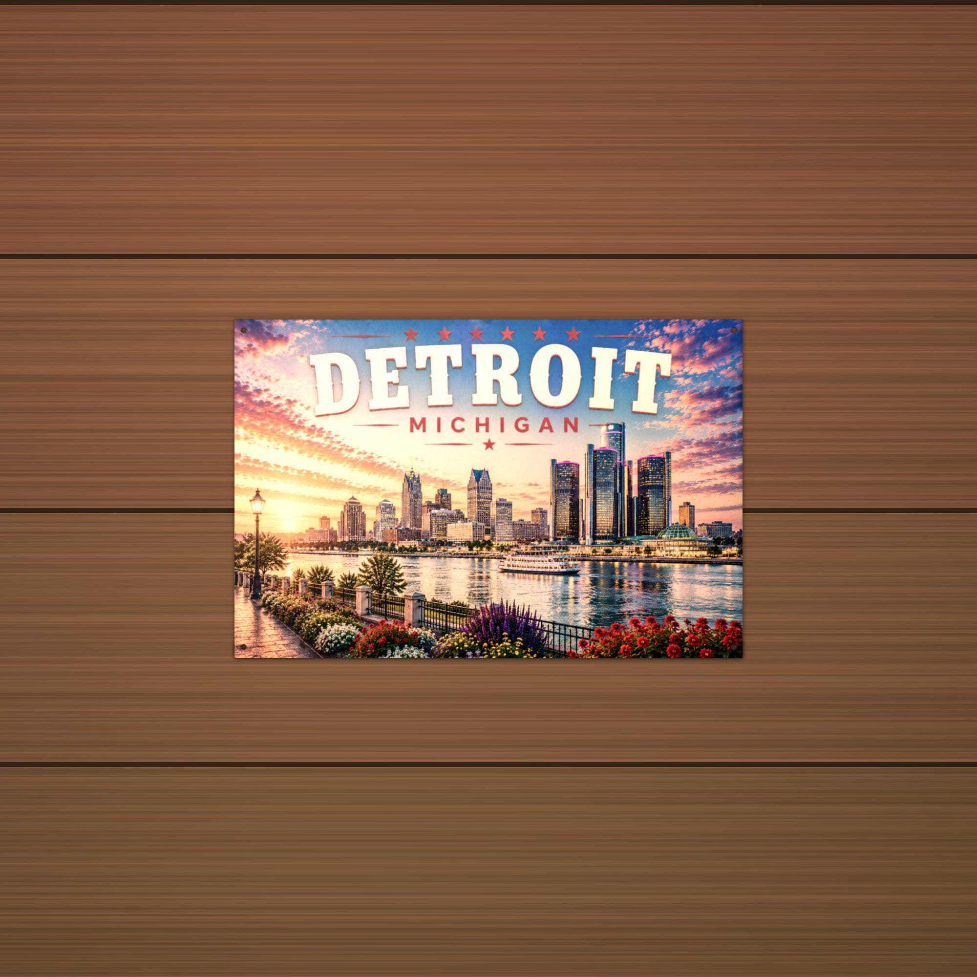 Detroit Skyline Art Aluminum Sign — alternate angle