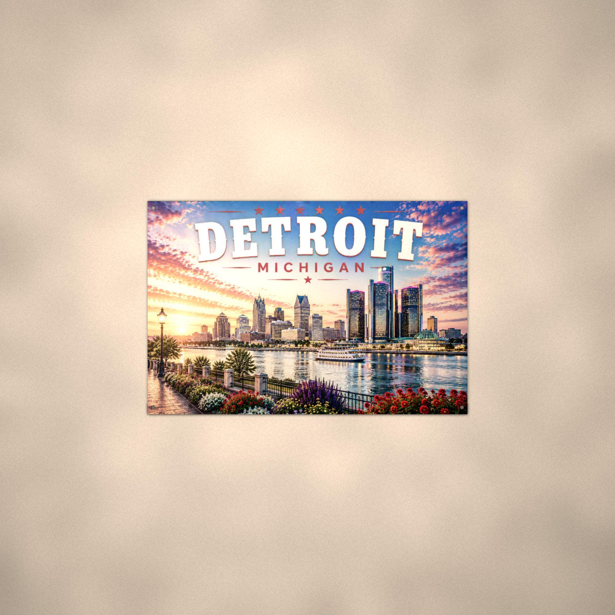 Detroit Skyline Art Aluminum Sign — alternate angle