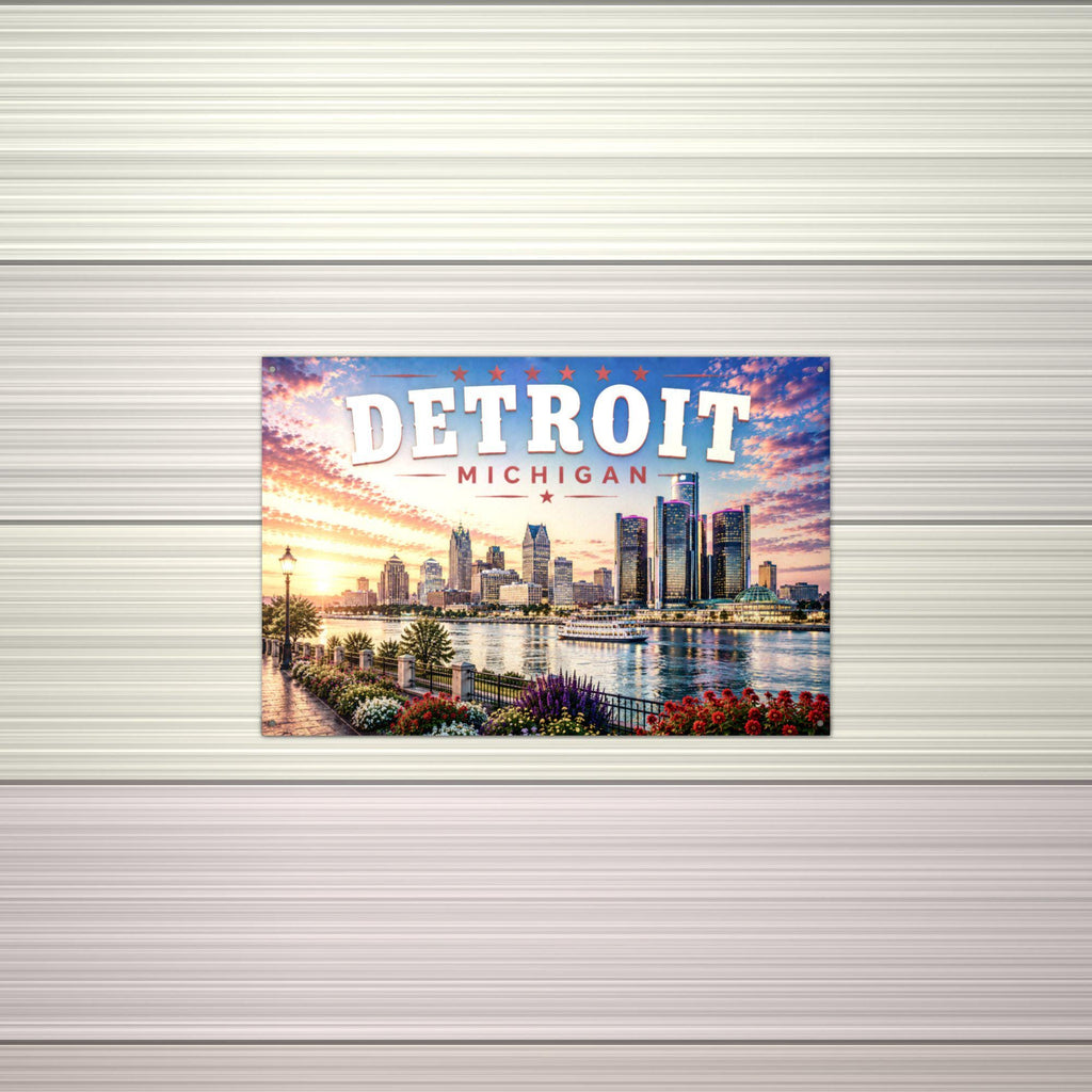 Detroit Skyline Art Aluminum Sign — alternate angle