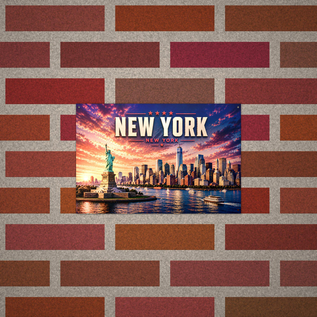 New York Skyline Metal Sign Aluminum Sign — lifestyle setting