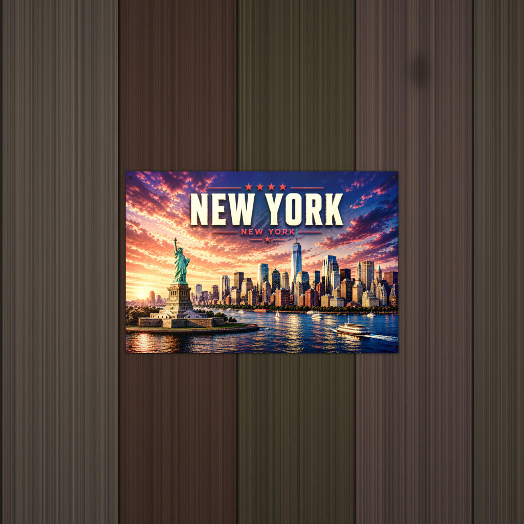 New York Skyline Metal Sign Aluminum Sign — detail view