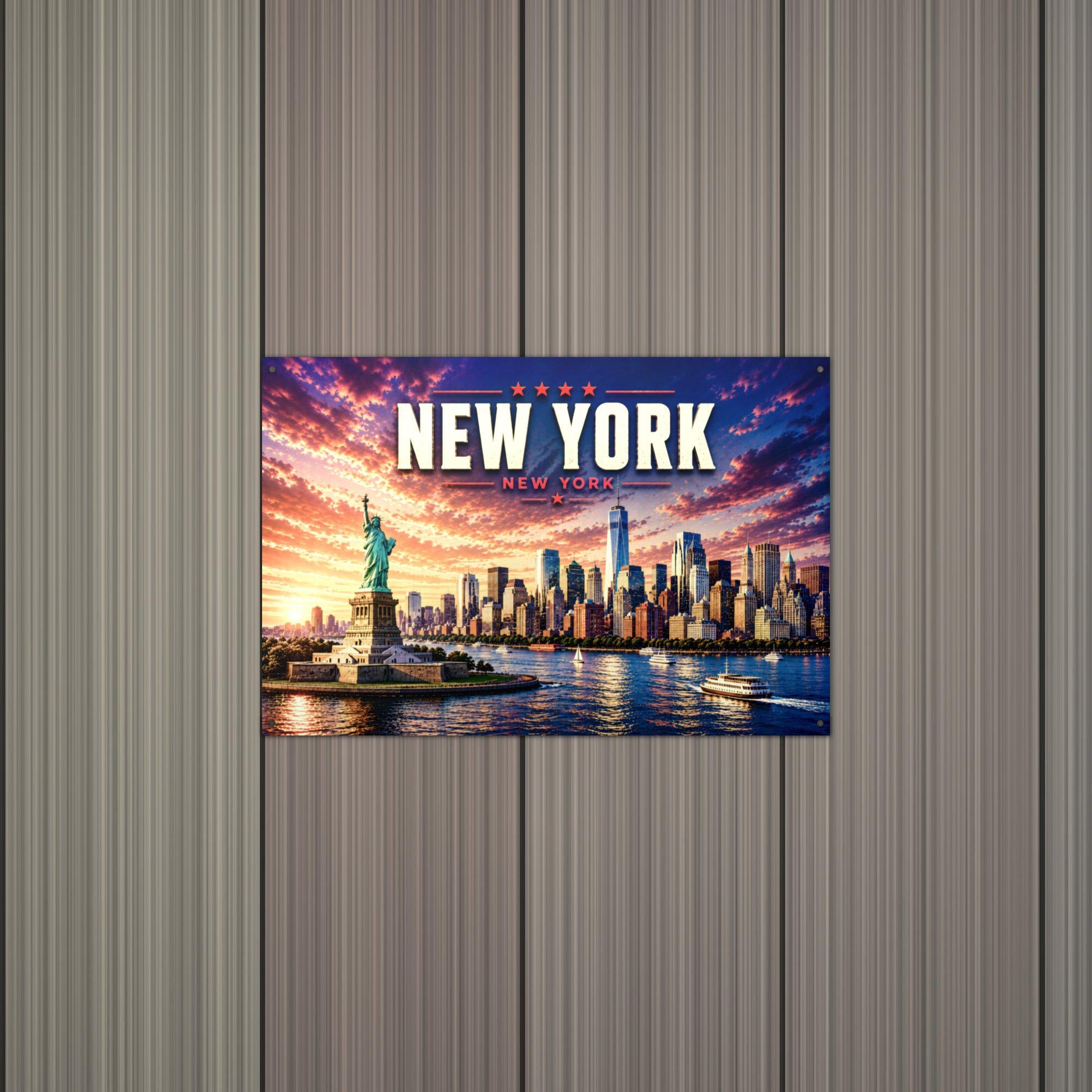 New York Skyline Metal Sign Aluminum Sign — alternate angle