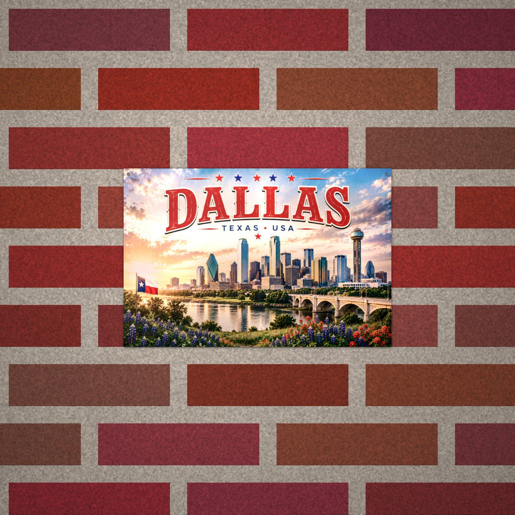 Dallas Skyline Metal Sign Aluminum Sign — lifestyle setting
