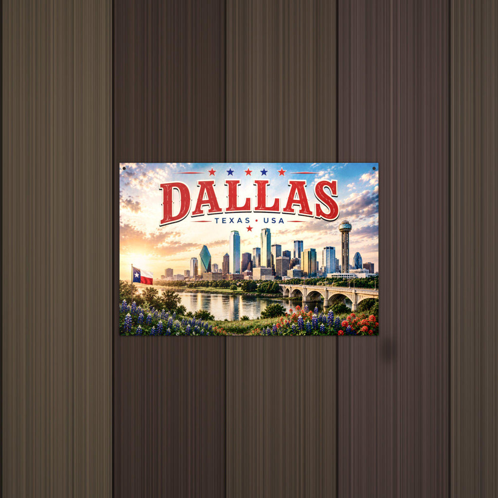 Dallas Skyline Metal Sign Aluminum Sign — detail view