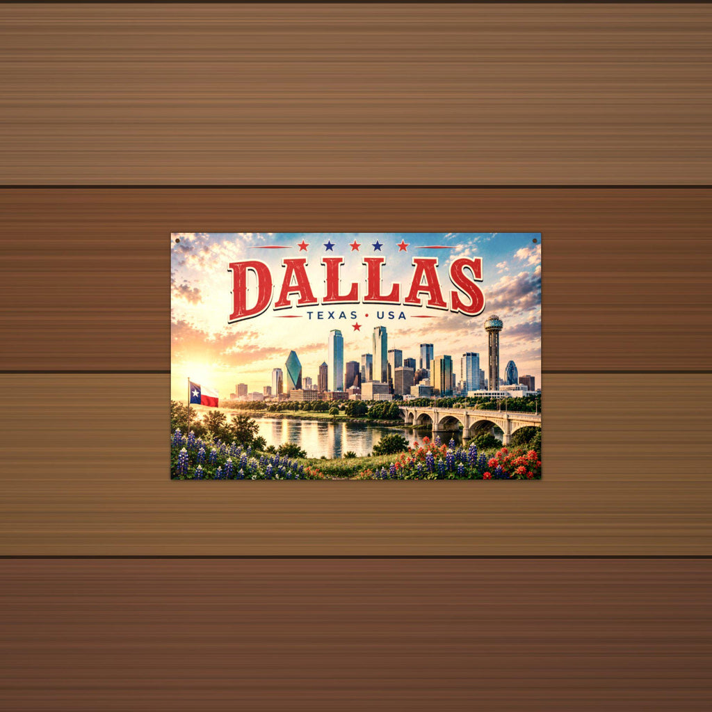 Dallas Skyline Metal Sign Aluminum Sign — alternate angle