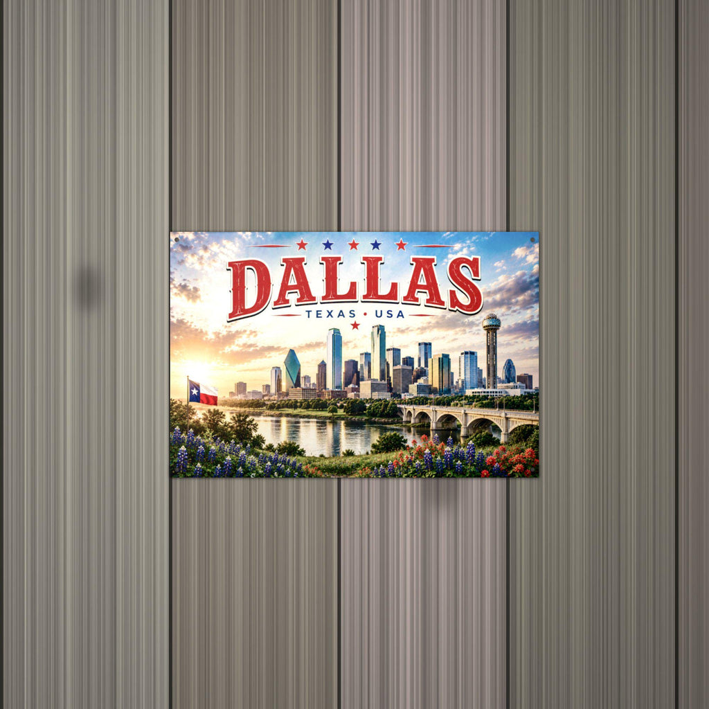 Dallas Skyline Metal Sign Aluminum Sign — alternate angle
