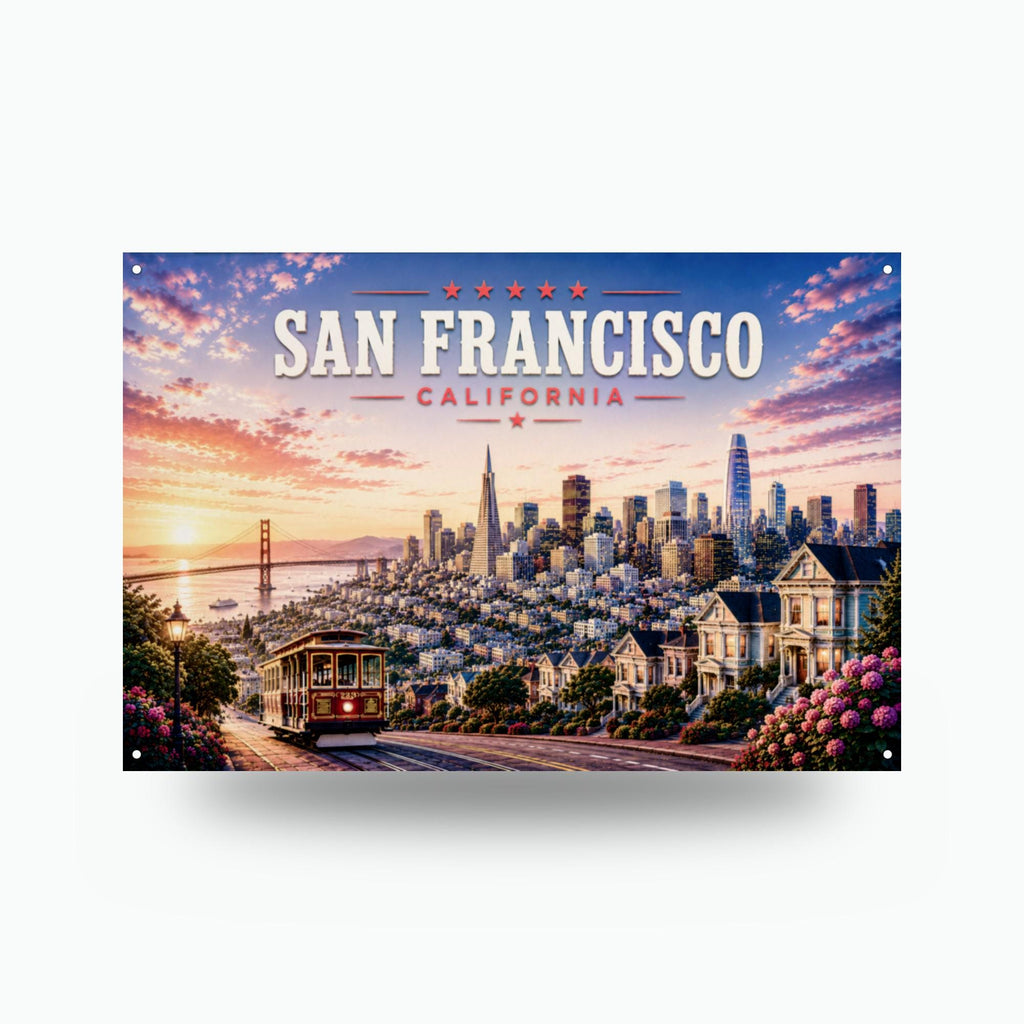 San Francisco Skyline Metal Sign Aluminum Sign — front view on white background