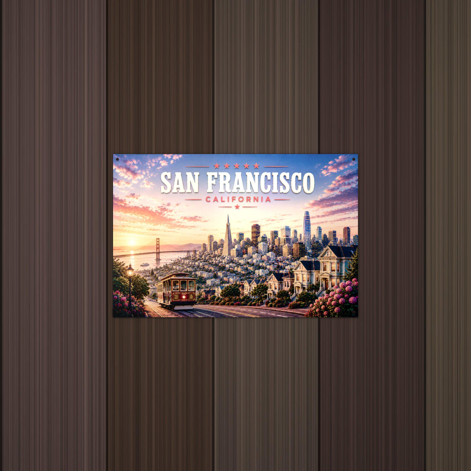 San Francisco Skyline Metal Sign Aluminum Sign — detail view