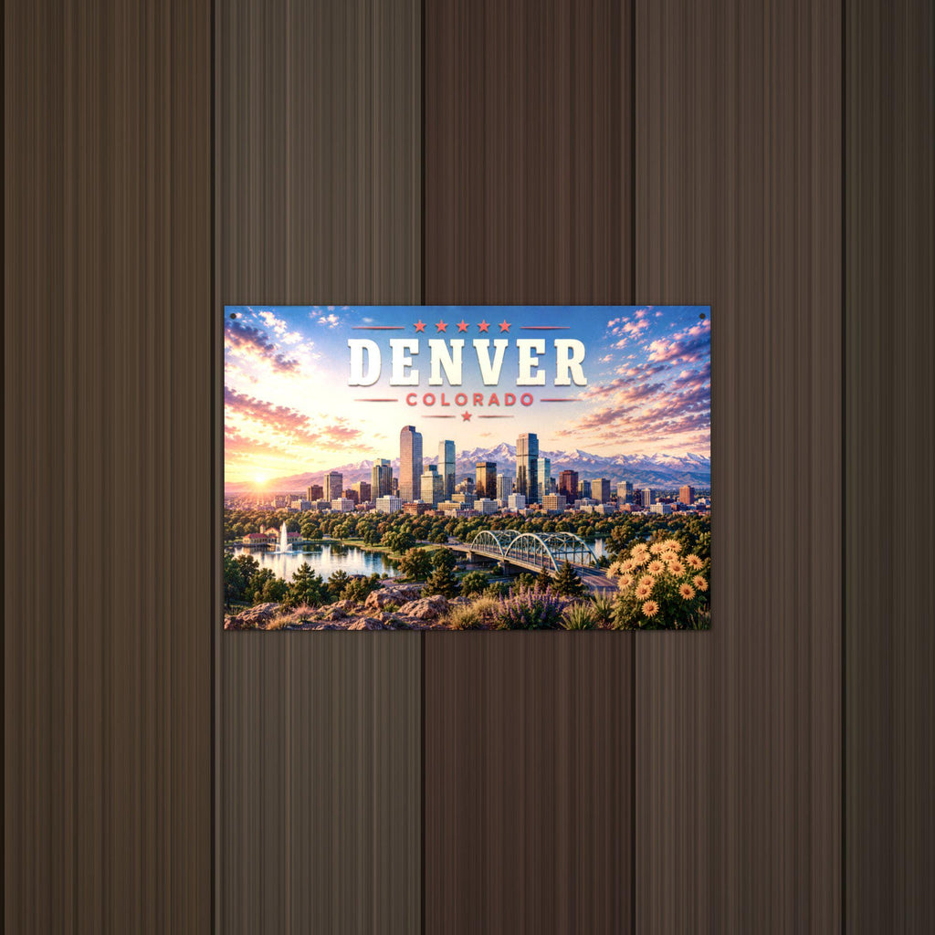 Denver Skyline Metal Sign Aluminum Sign — detail view