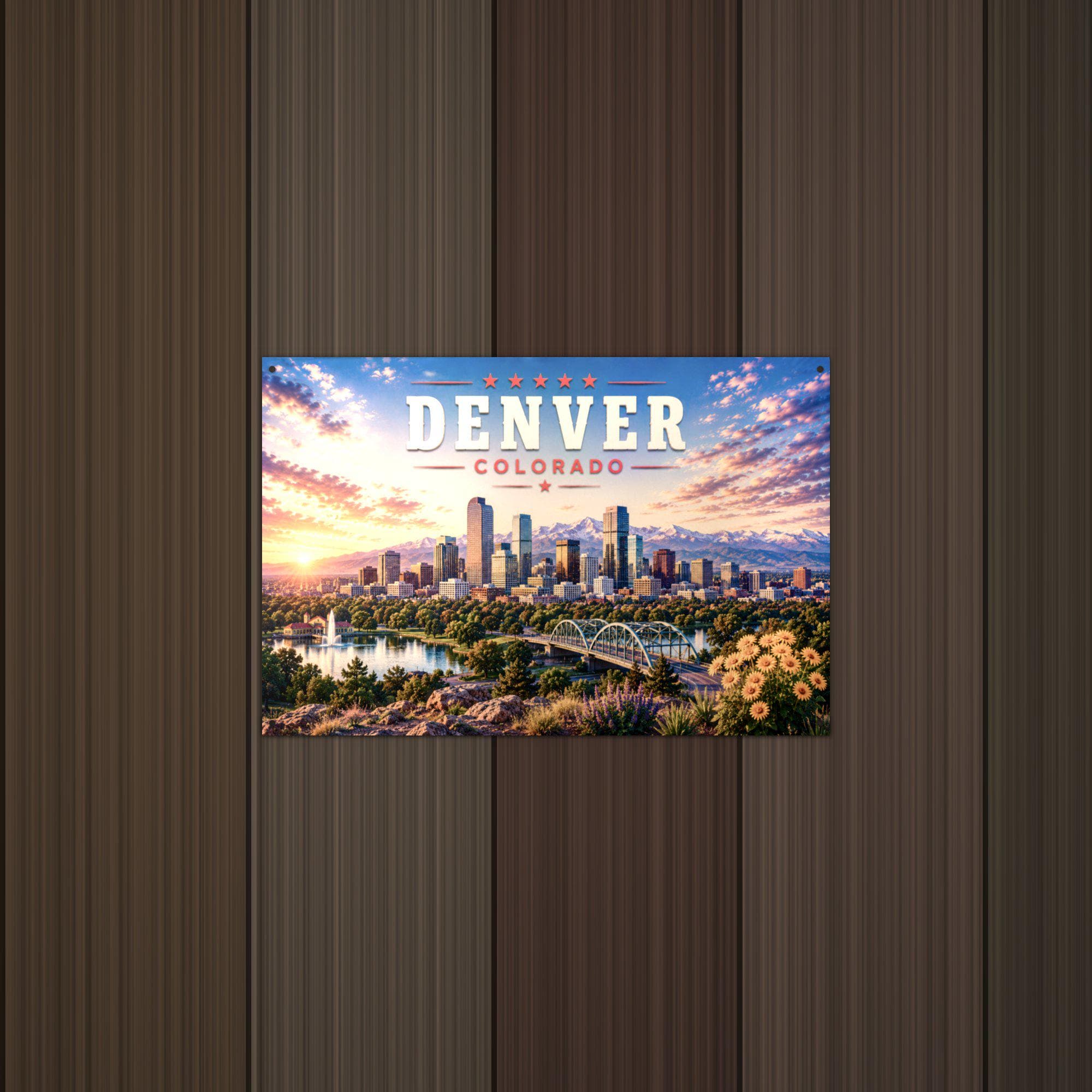 Denver Skyline Metal Sign Aluminum Sign — detail view