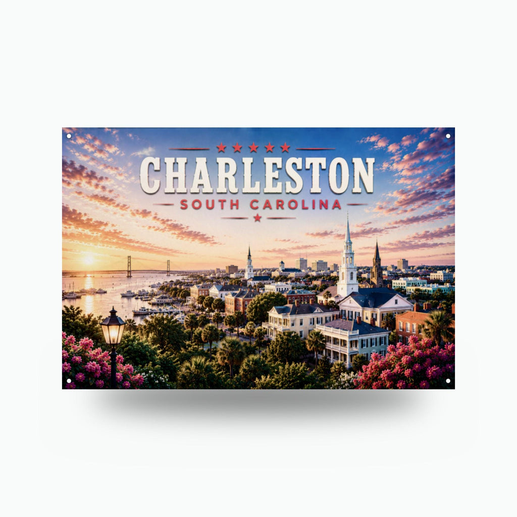 Charleston Skyline Metal Sign Aluminum Sign — front view on white background