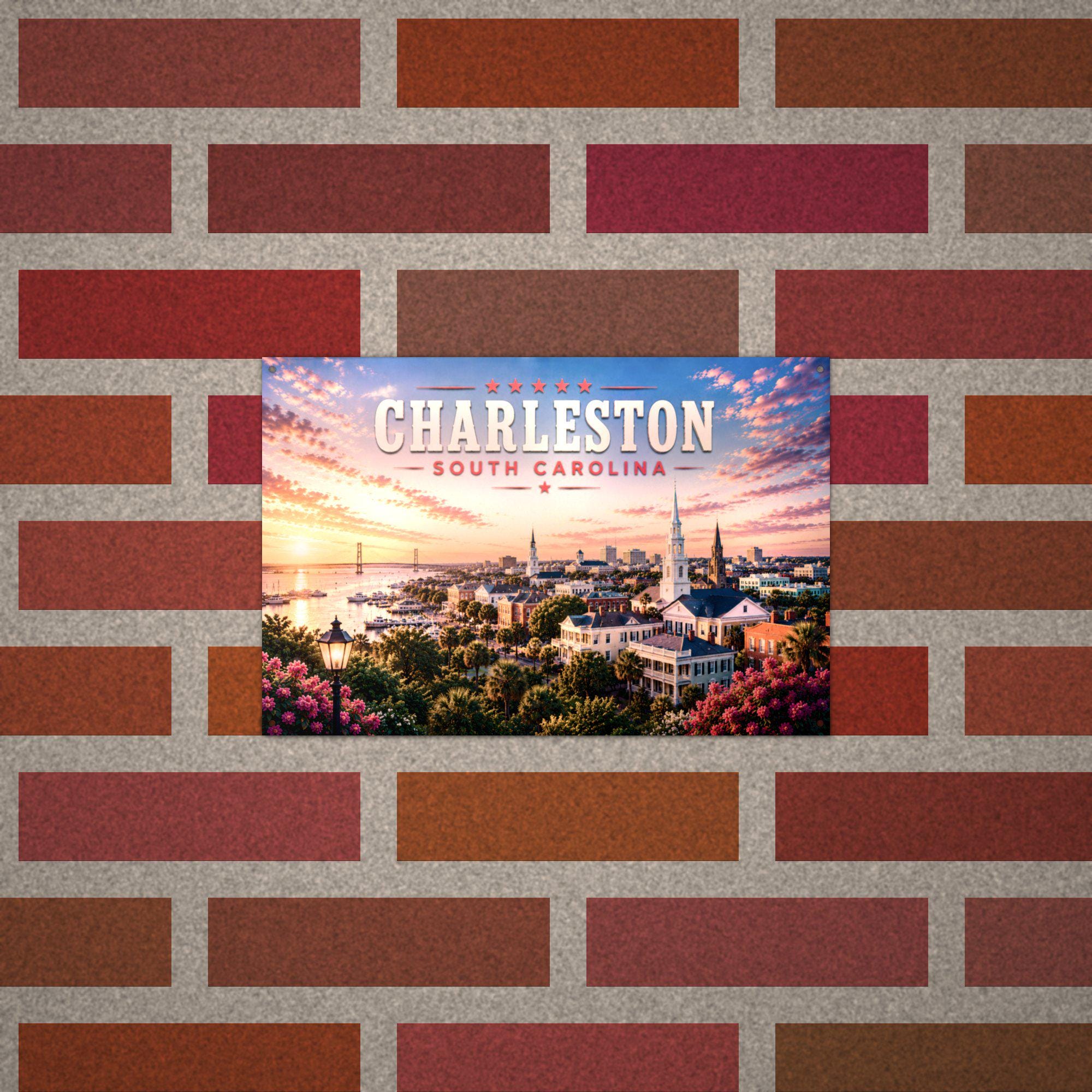 Charleston Skyline Metal Sign Aluminum Sign — lifestyle setting