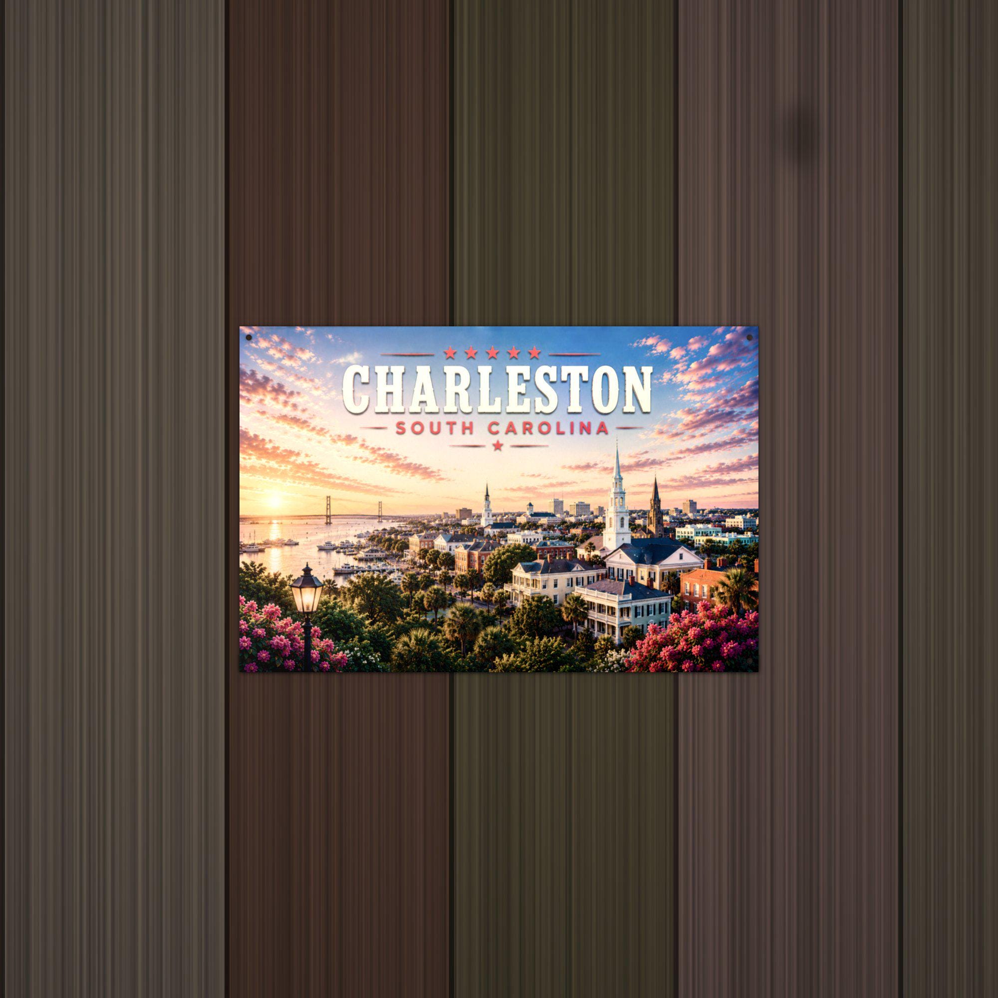 Charleston Skyline Metal Sign Aluminum Sign — detail view