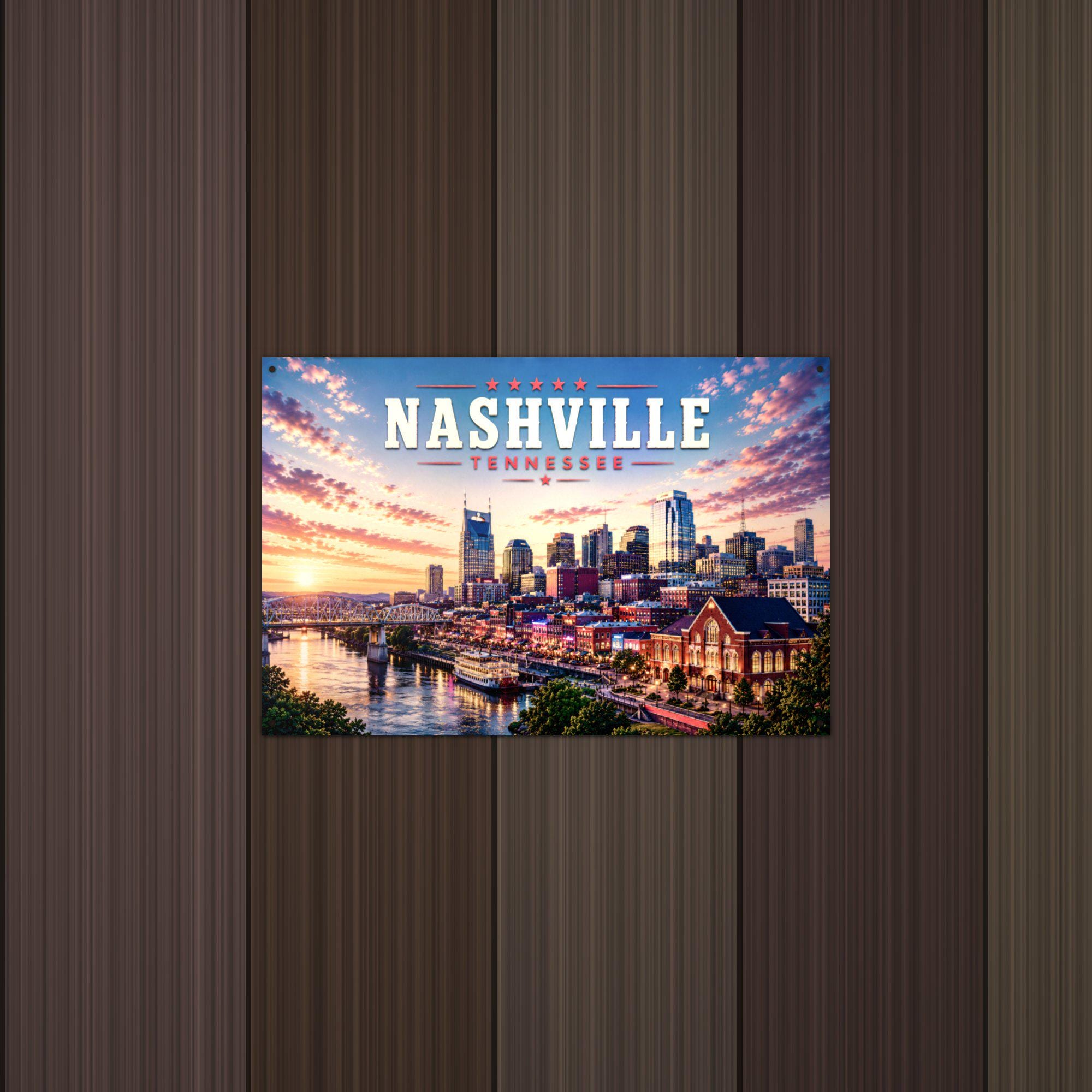 Nashville Skyline Metal Sign Aluminum Sign — detail view