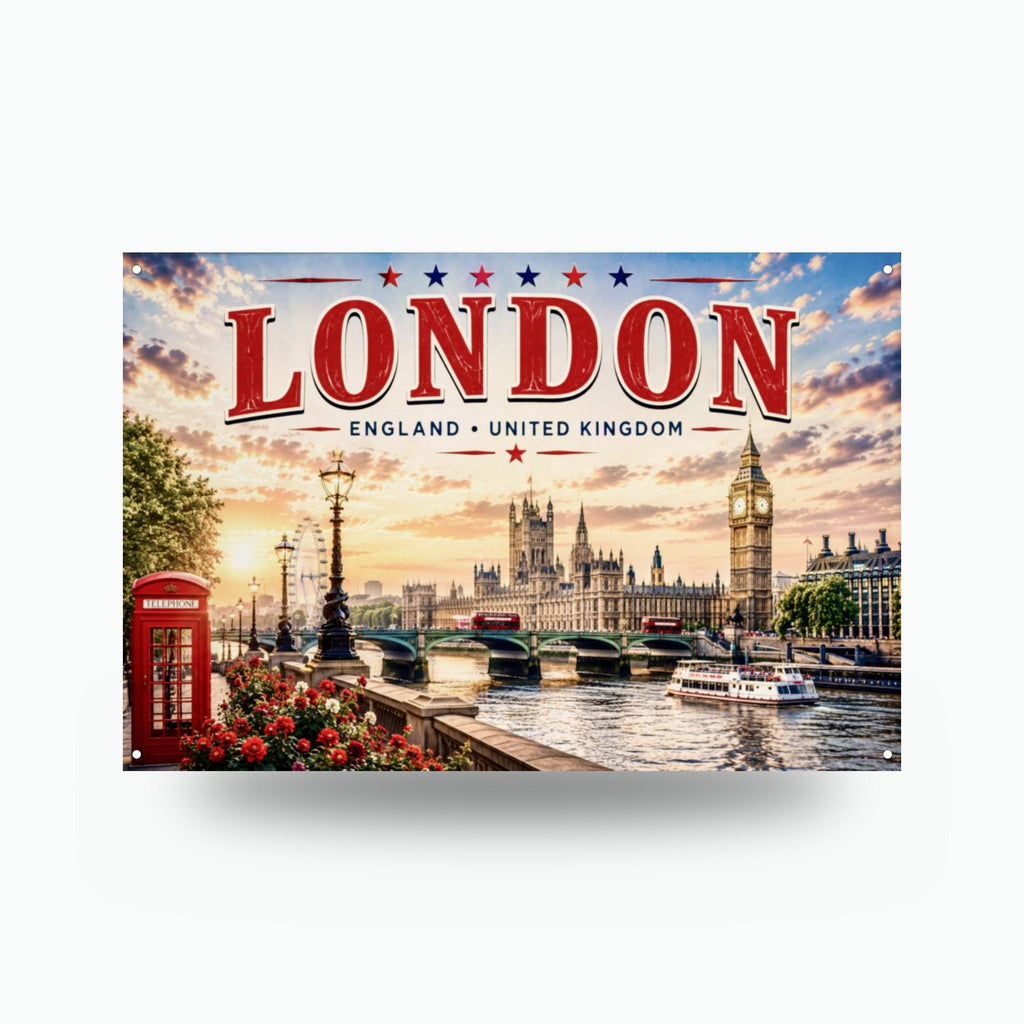 London Skyline Metal Sign Aluminum Sign — front view on white background