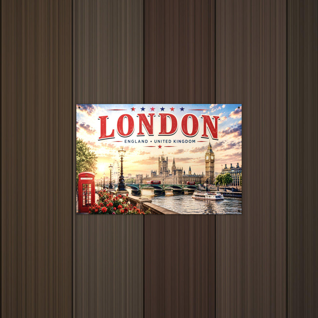 London Skyline Metal Sign Aluminum Sign — detail view