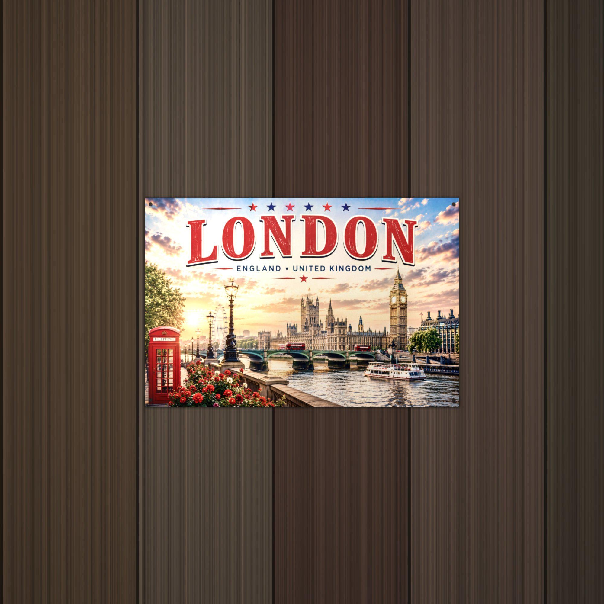 London Skyline Metal Sign Aluminum Sign — detail view