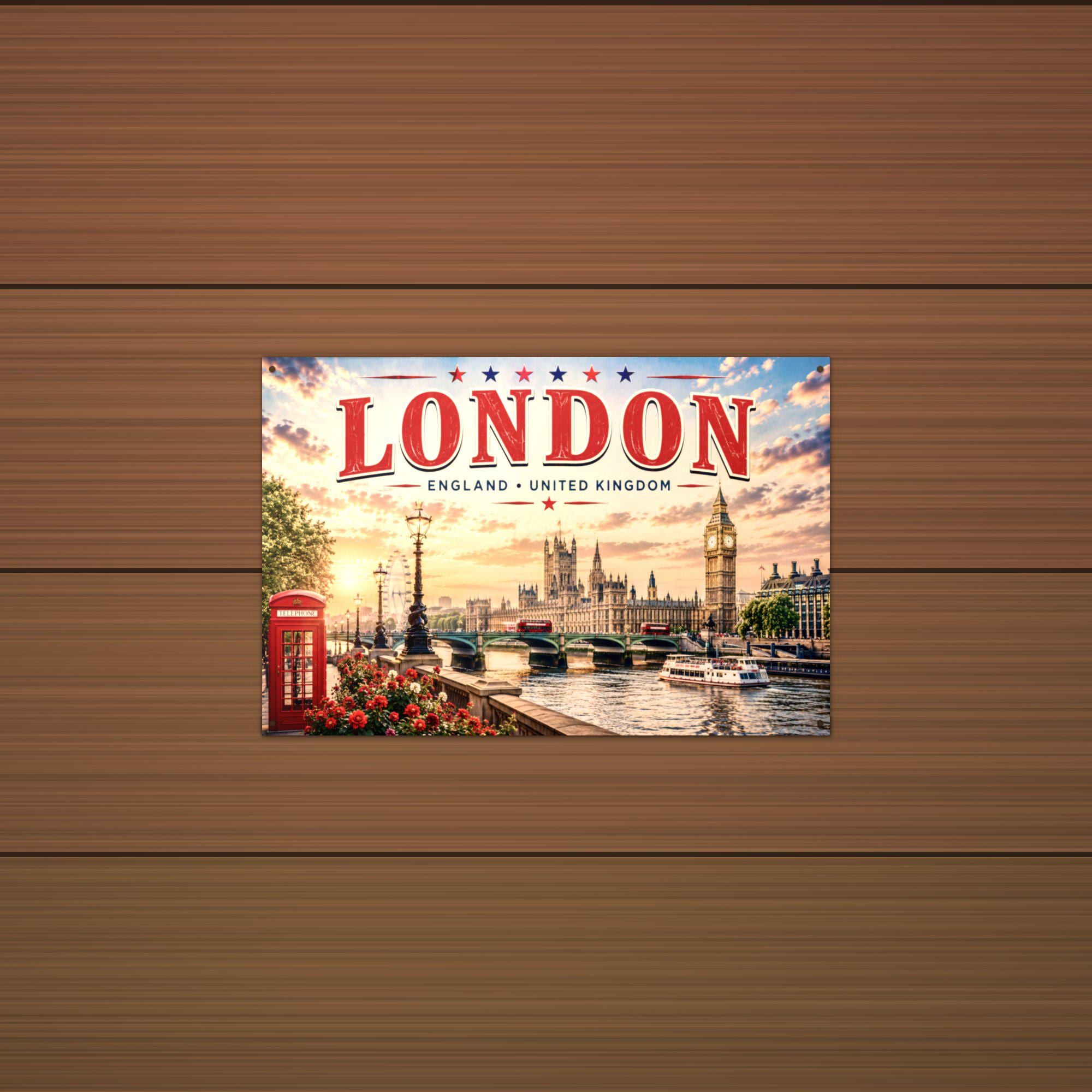 London Skyline Metal Sign Aluminum Sign — alternate angle