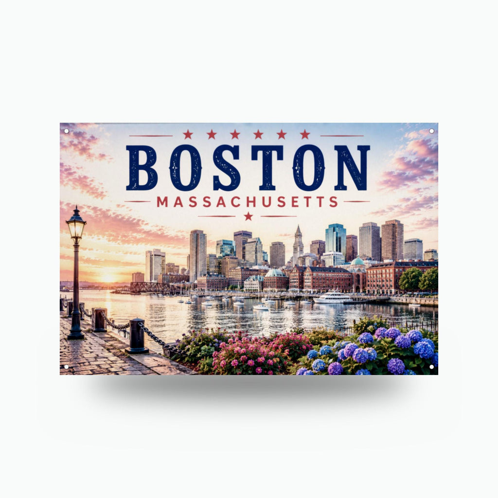 Boston Skyline Metal Sign Aluminum Sign — front view on white background