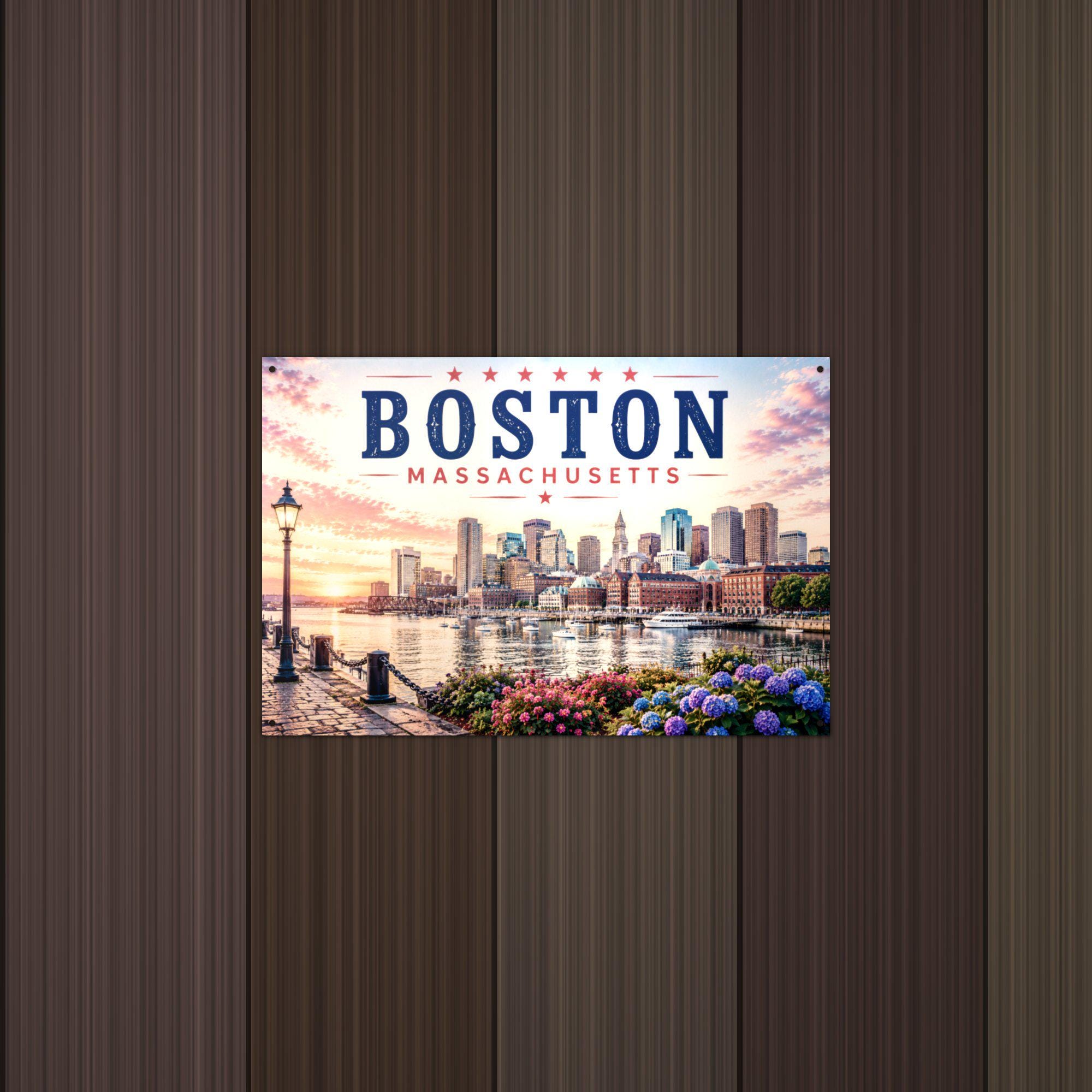 Boston Skyline Metal Sign Aluminum Sign — lifestyle setting