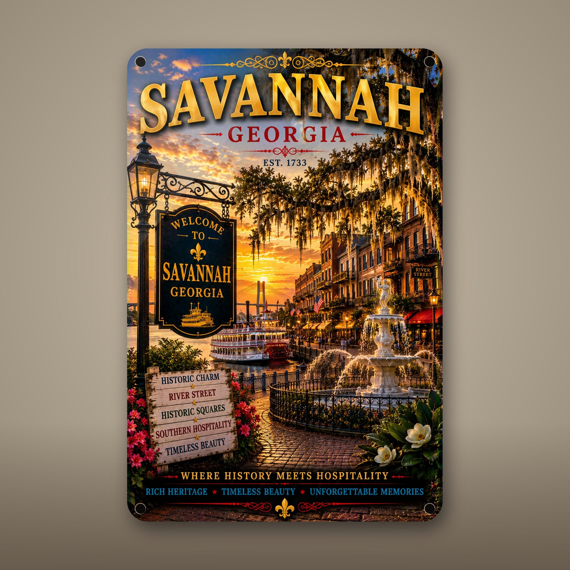 Savannah Metal Wall Art, Aluminum Sign, Georgia Coastal Decor, Beach Town Wall Hanging, Nautical Gift