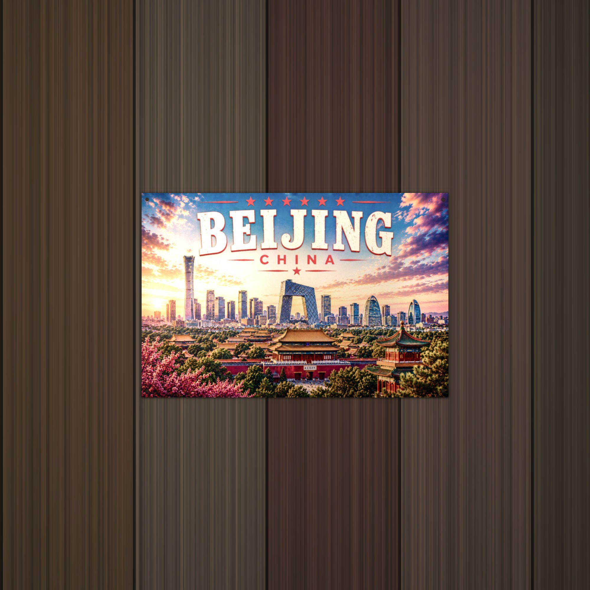 Beijing Skyline Metal Sign Aluminum Sign — detail view