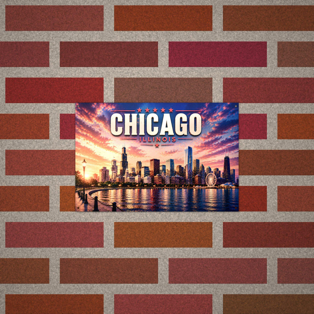 Chicago Skyline Metal Sign Aluminum Sign — lifestyle setting