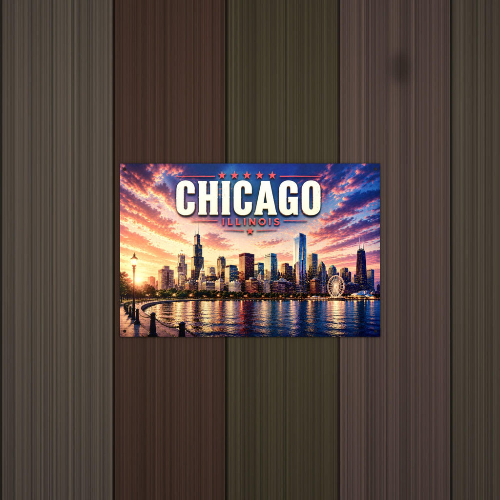 Chicago Skyline Metal Sign Aluminum Sign — detail view