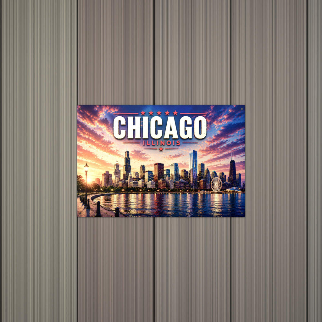 Chicago Skyline Metal Sign Aluminum Sign — alternate angle