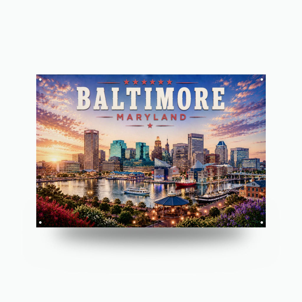 Baltimore Skyline Metal Sign Aluminum Sign — front view on white background