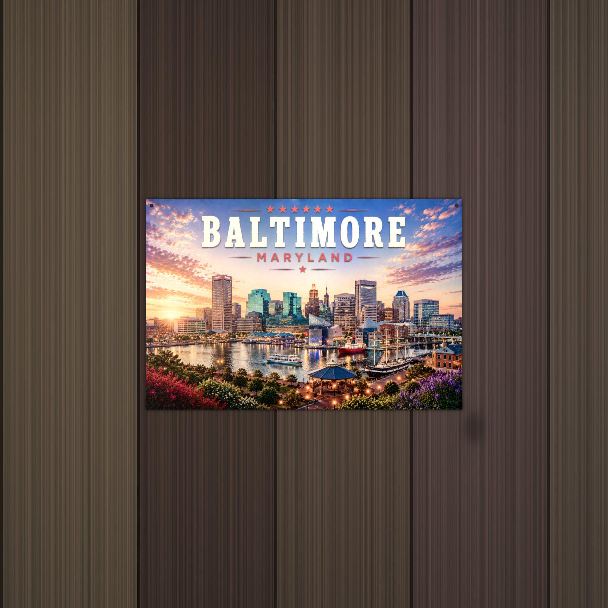 Baltimore Skyline Metal Sign Aluminum Sign — detail view