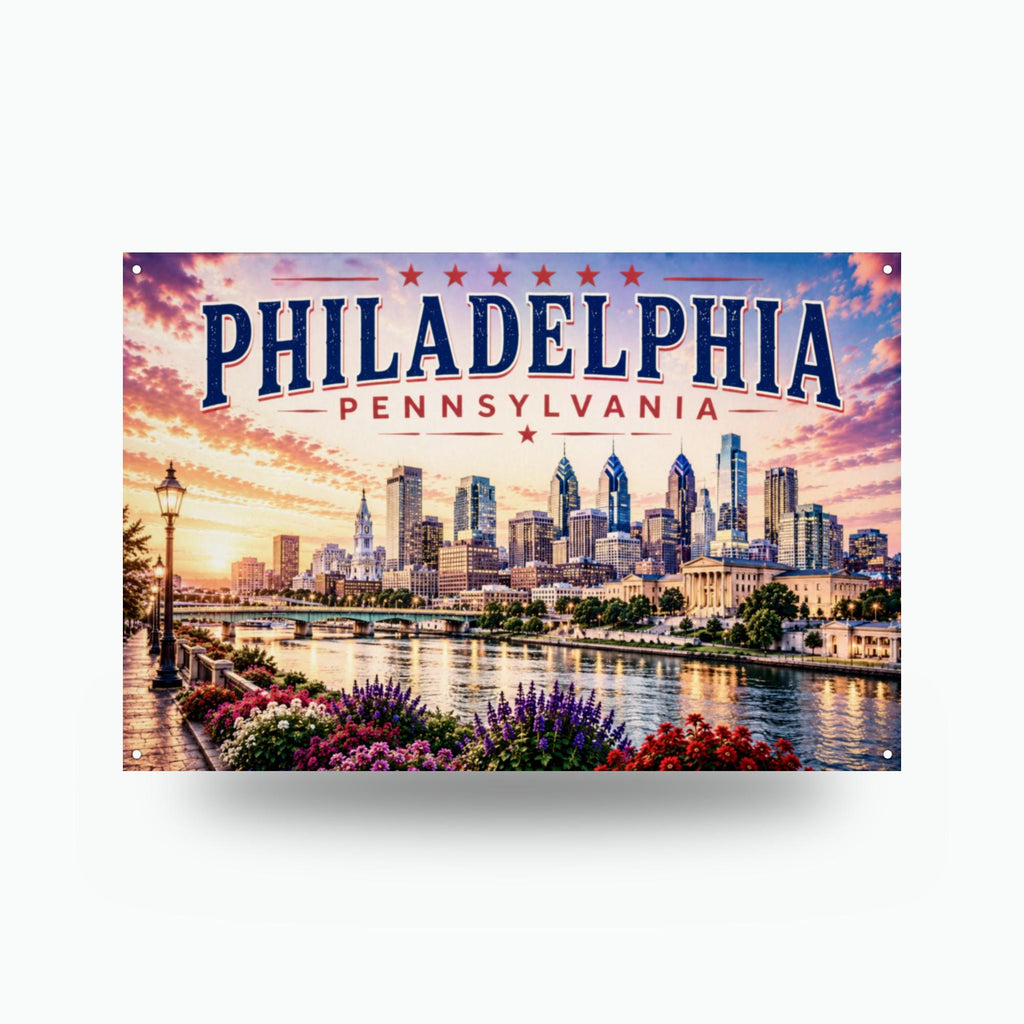 Philadelphia Skyline Metal Sign Aluminum Sign — front view on white background