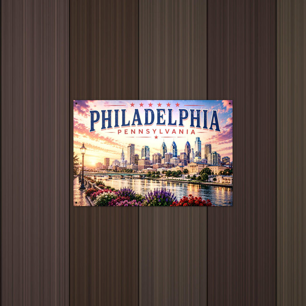 Philadelphia Skyline Metal Sign Aluminum Sign — detail view