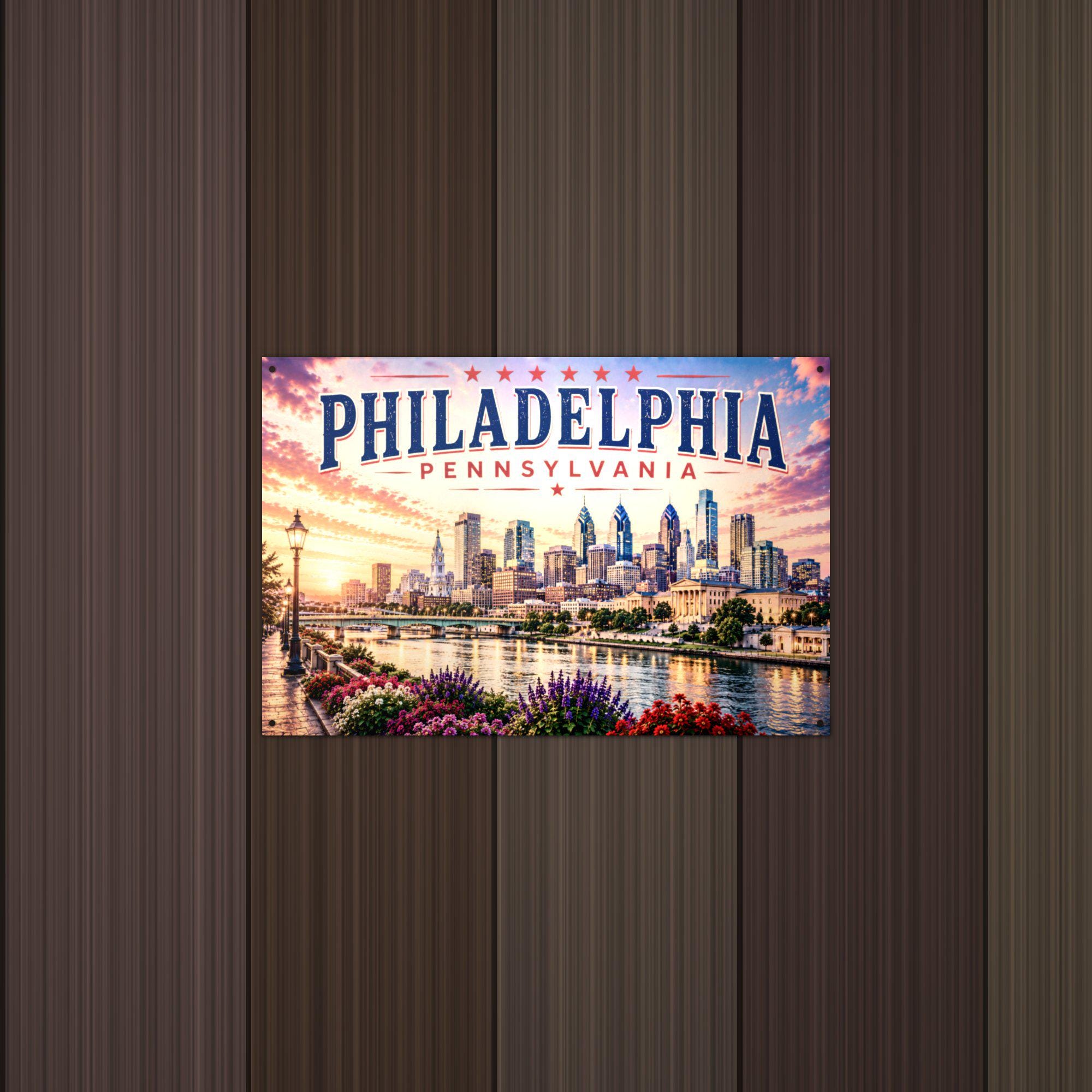 Philadelphia Skyline Metal Sign Aluminum Sign — detail view