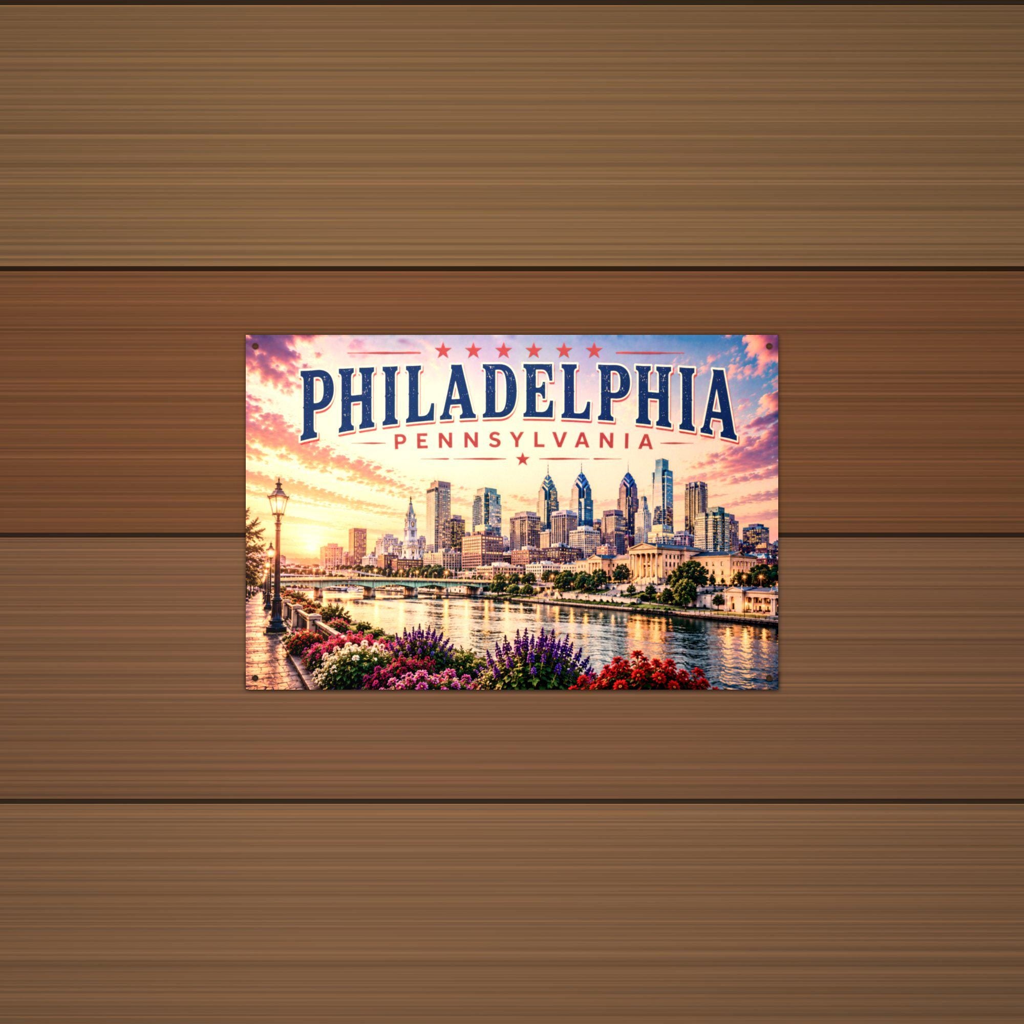 Philadelphia Skyline Metal Sign Aluminum Sign — alternate angle