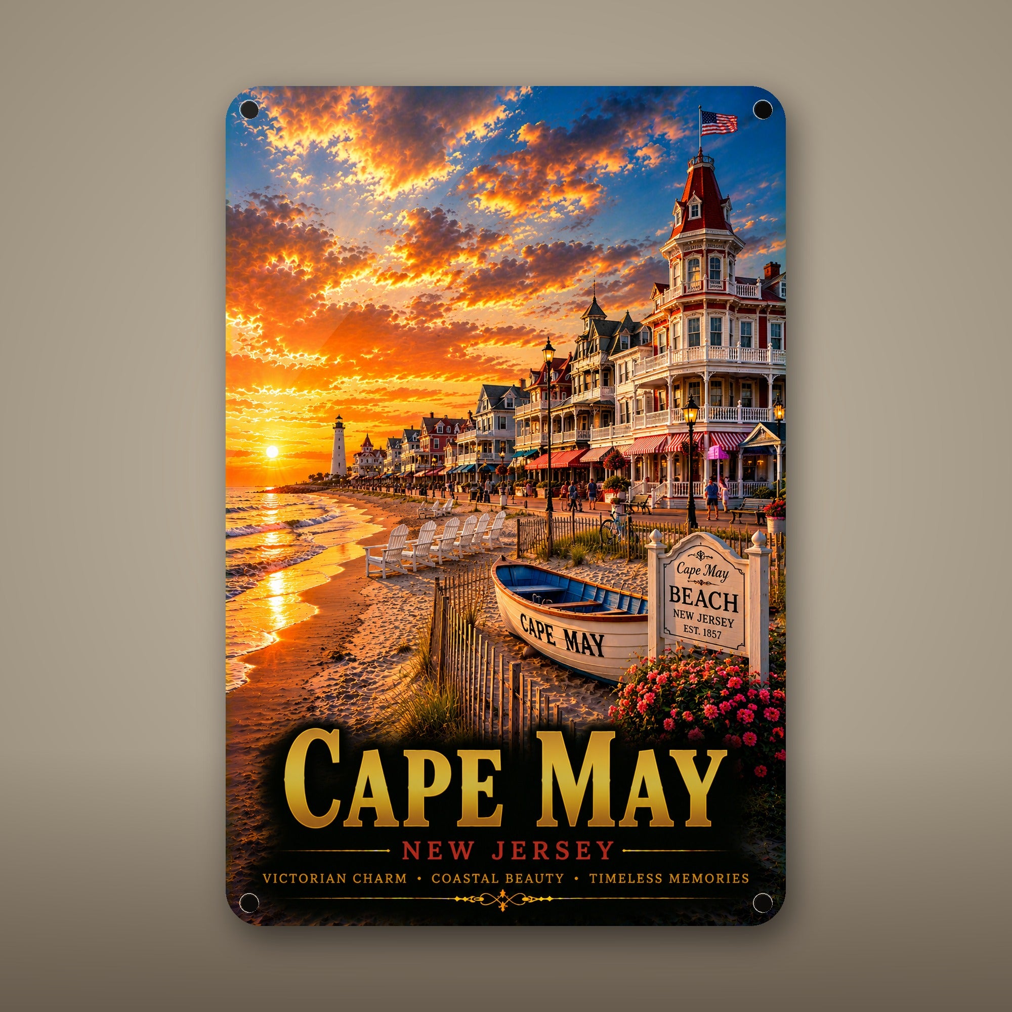 Cape May Metal Wall Art, Aluminum Sign, New Jersey Coastal Decor, Beach Town Wall Hanging, Nautical Gift