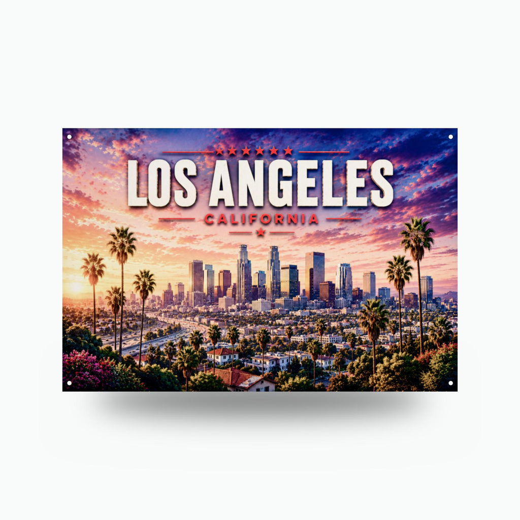 Los Angeles Skyline Metal Sign Aluminum Sign — front view on white background