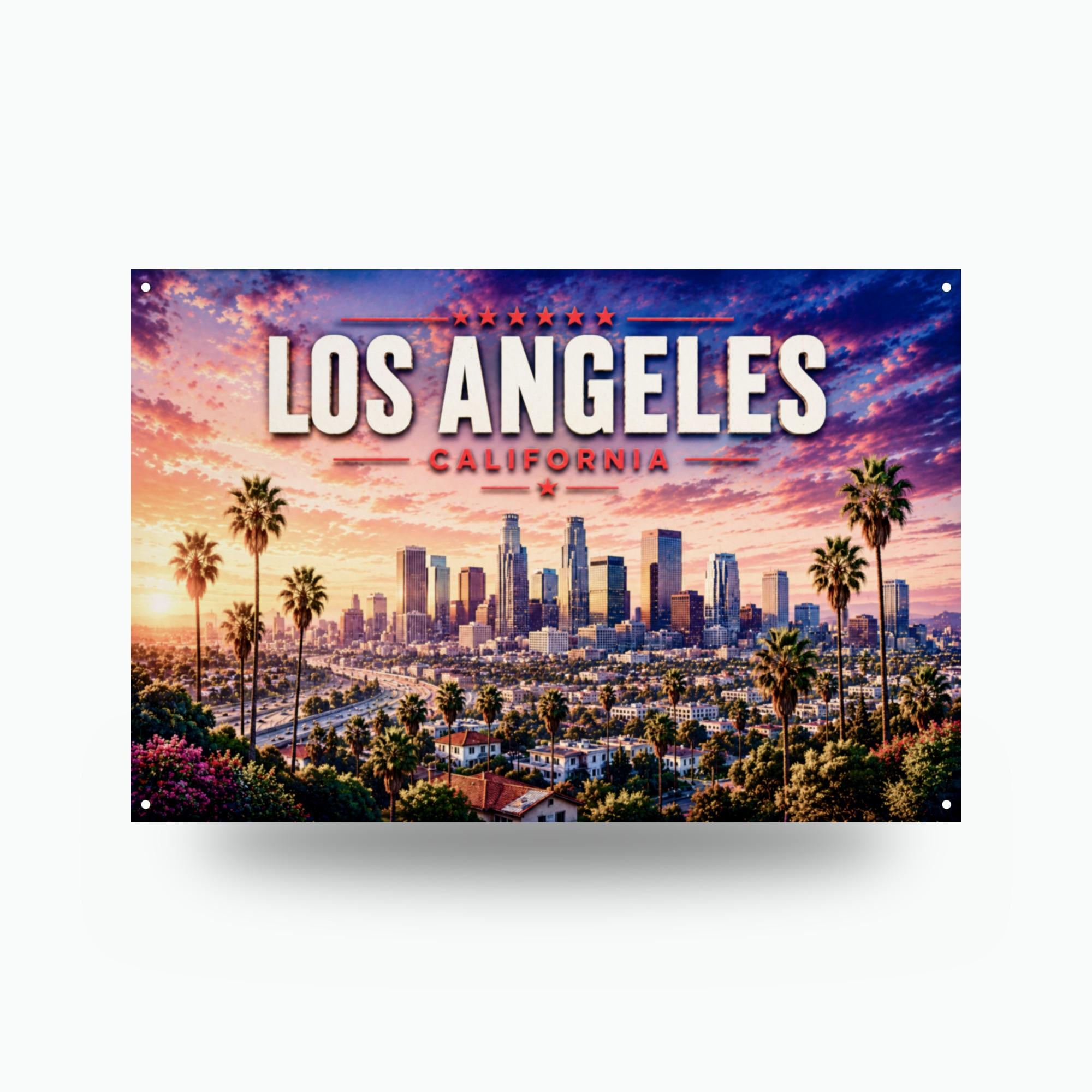 Los Angeles Skyline Metal Sign Aluminum Sign — front view on white background