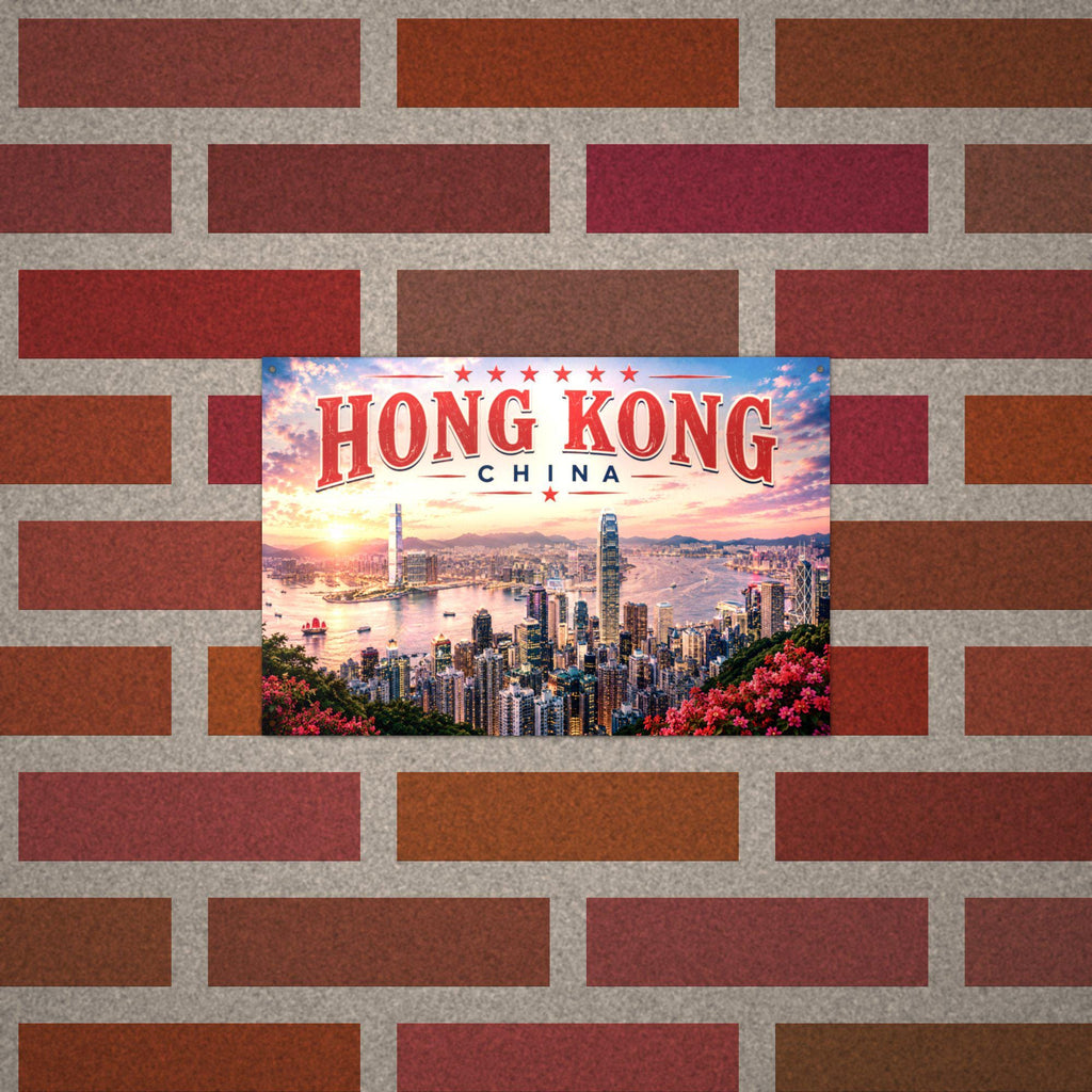 Hong Kong Skyline Metal Sign Aluminum Sign — lifestyle setting