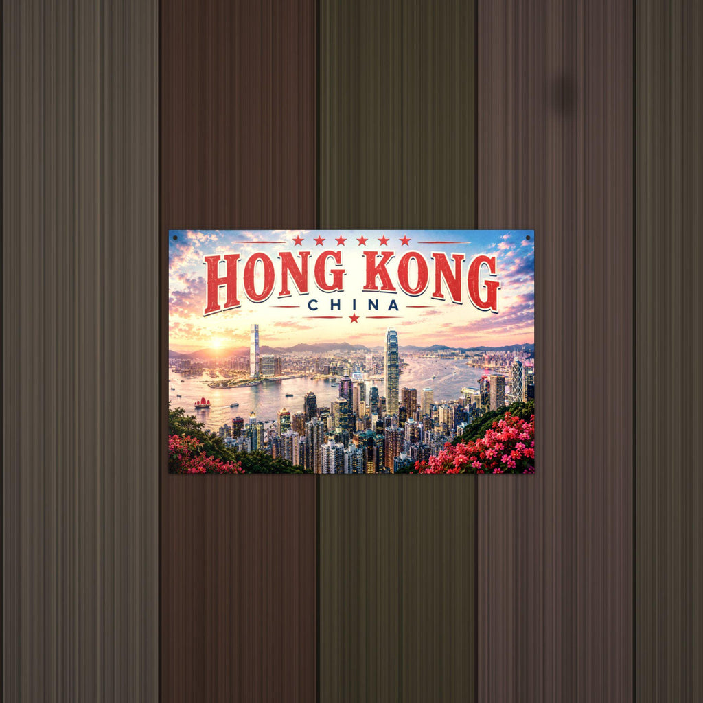 Hong Kong Skyline Metal Sign Aluminum Sign — detail view