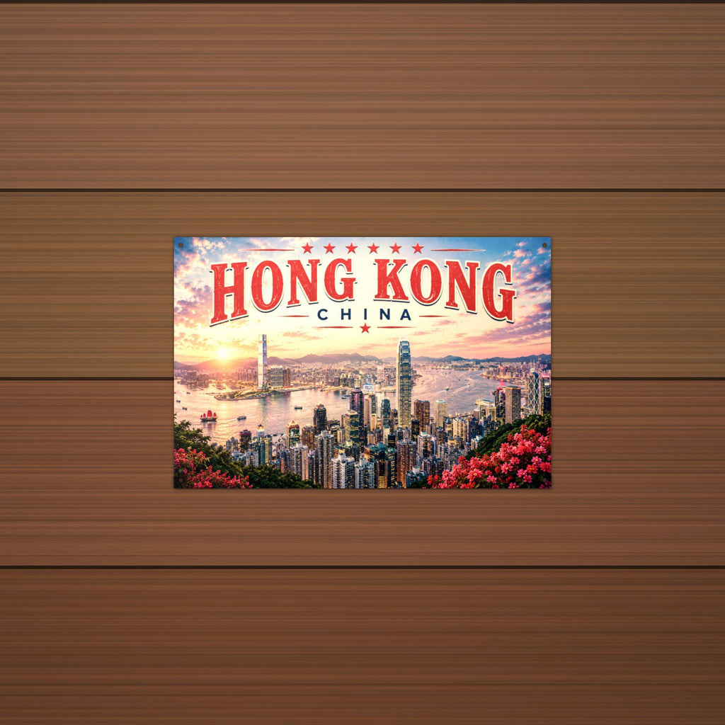 Hong Kong Skyline Metal Sign Aluminum Sign — alternate angle
