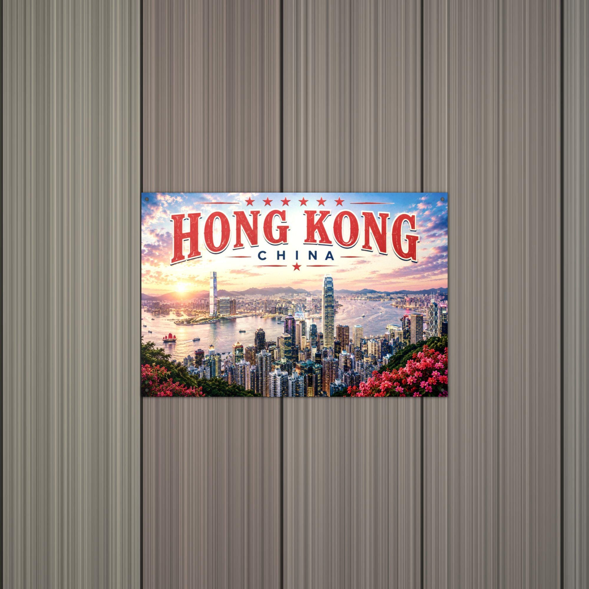 Hong Kong Skyline Metal Sign Aluminum Sign — alternate angle