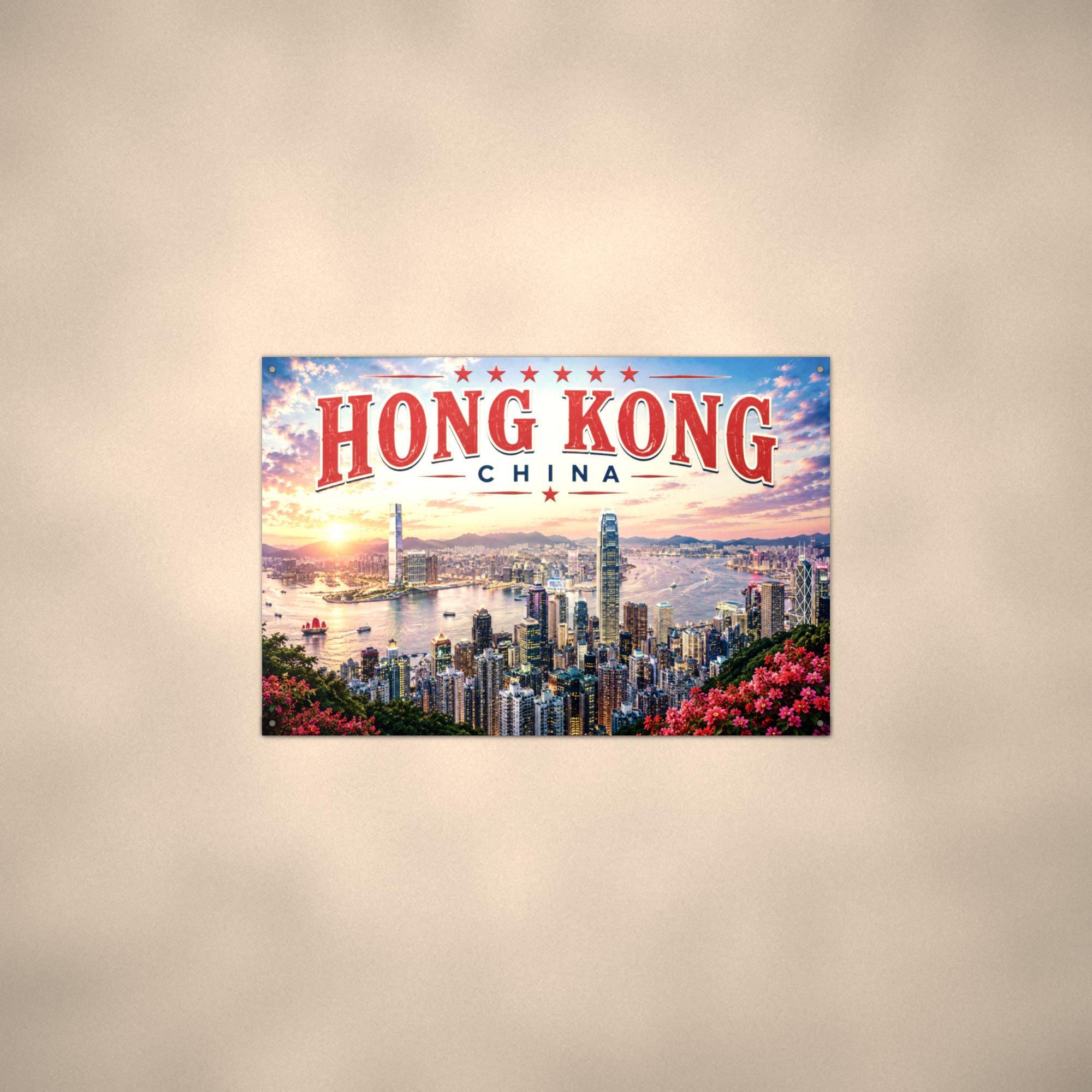 Hong Kong Skyline Metal Sign Aluminum Sign — alternate angle