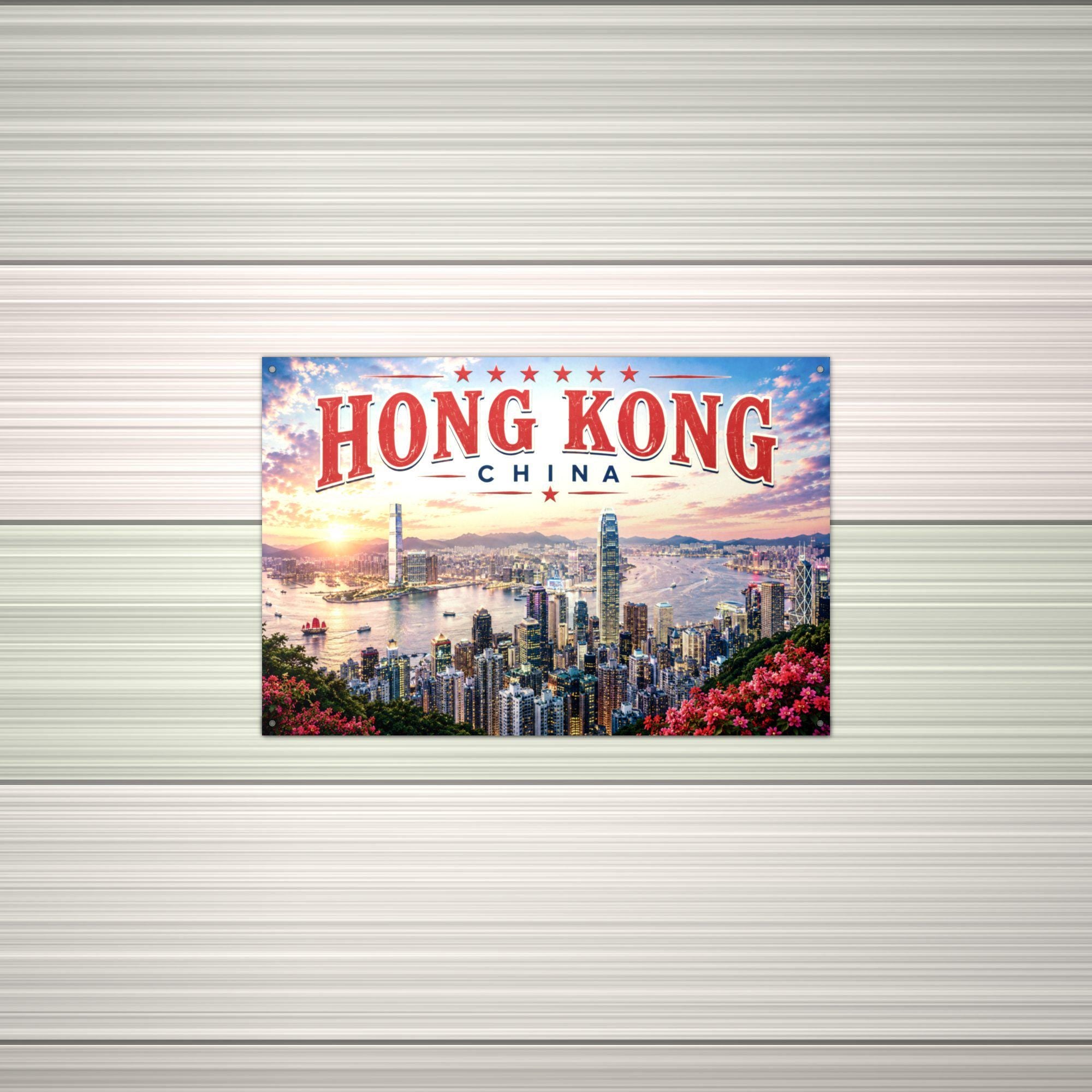 Hong Kong Skyline Metal Sign Aluminum Sign — alternate angle