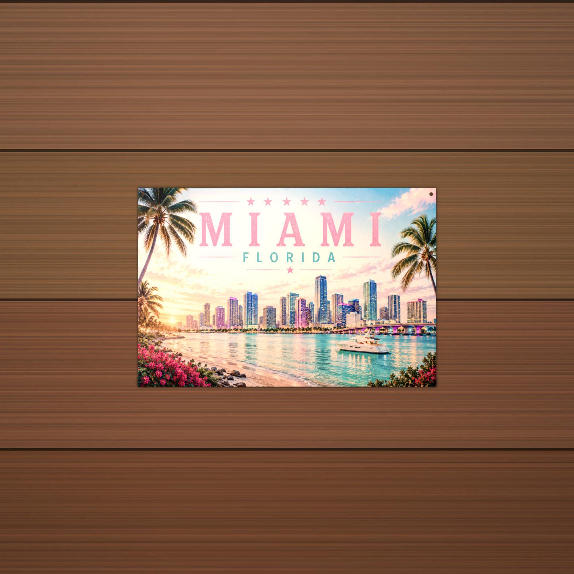 Miami Skyline Metal Sign Aluminum Sign — detail view