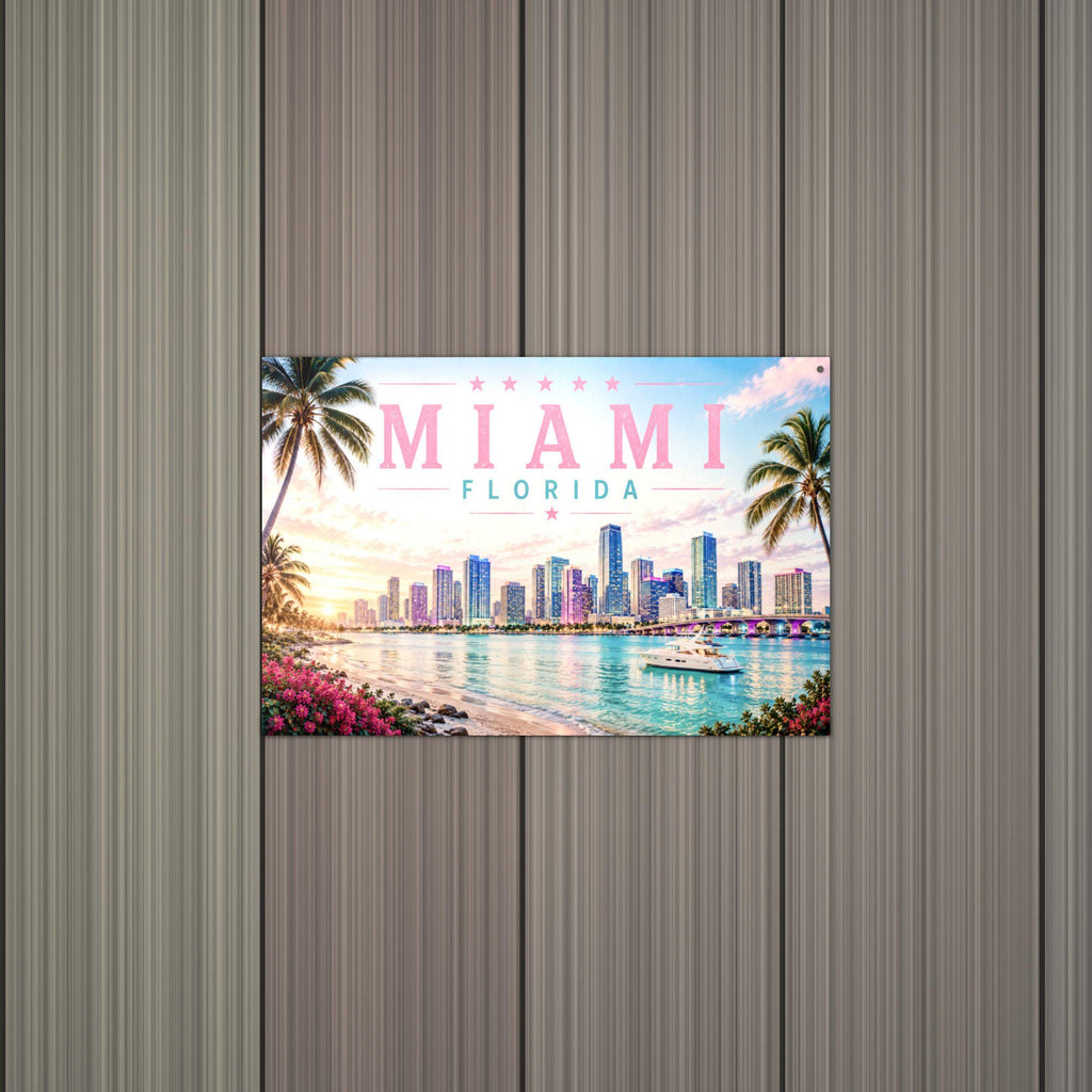 Miami Skyline Metal Sign Aluminum Sign — alternate angle