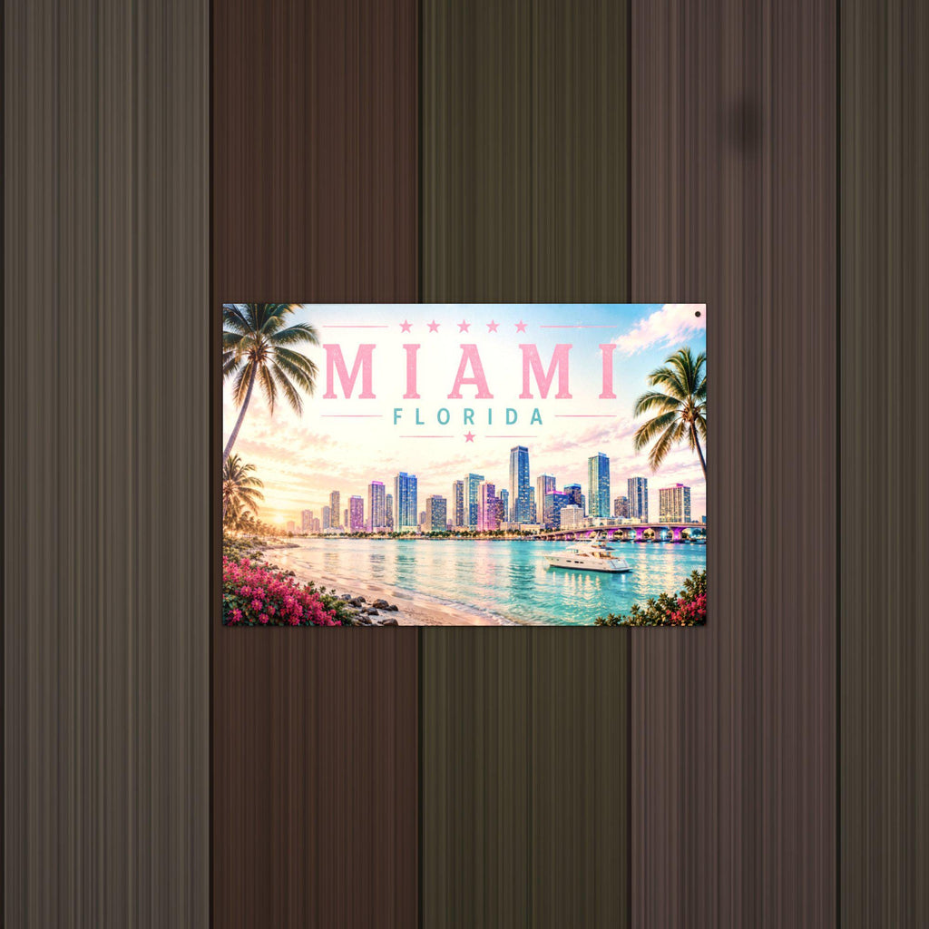 Miami Skyline Metal Sign Aluminum Sign — alternate angle