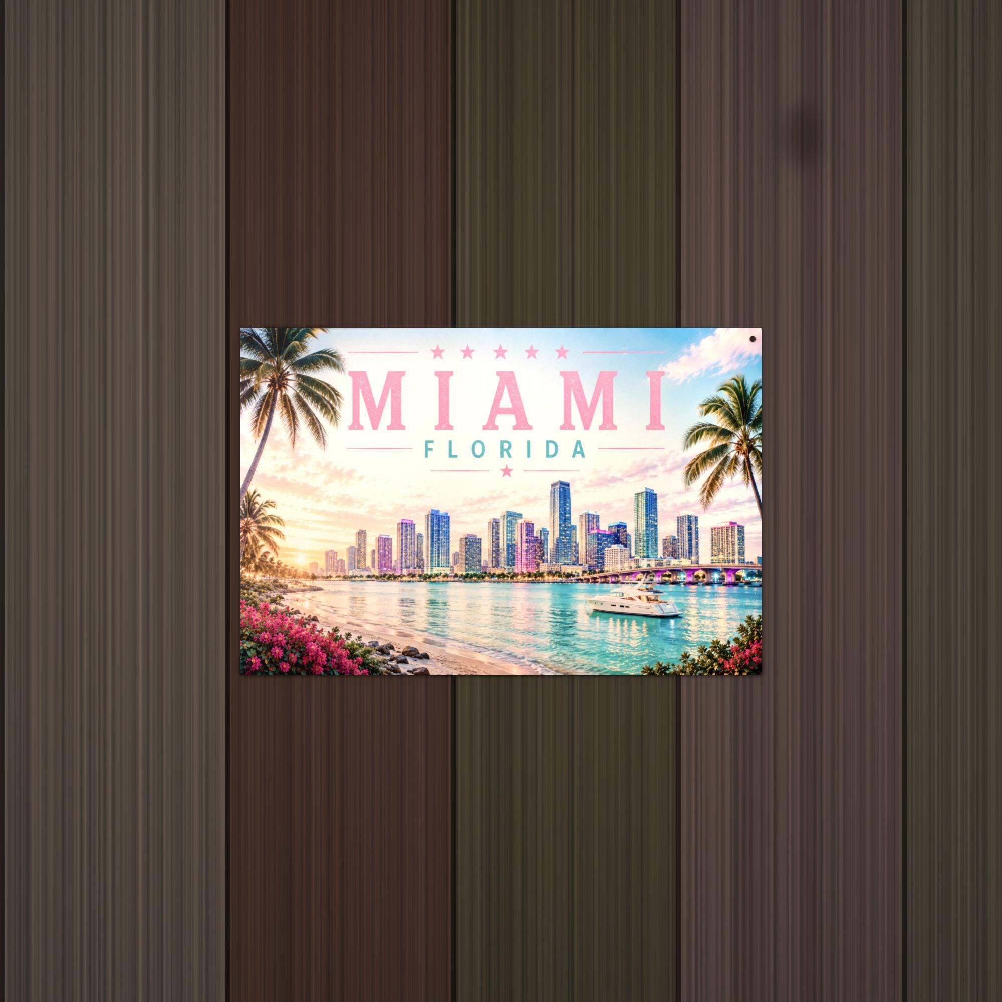 Miami Skyline Metal Sign Aluminum Sign — alternate angle