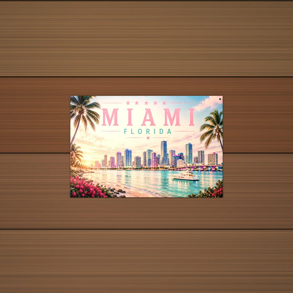 Miami Skyline Metal Sign Aluminum Sign — alternate angle